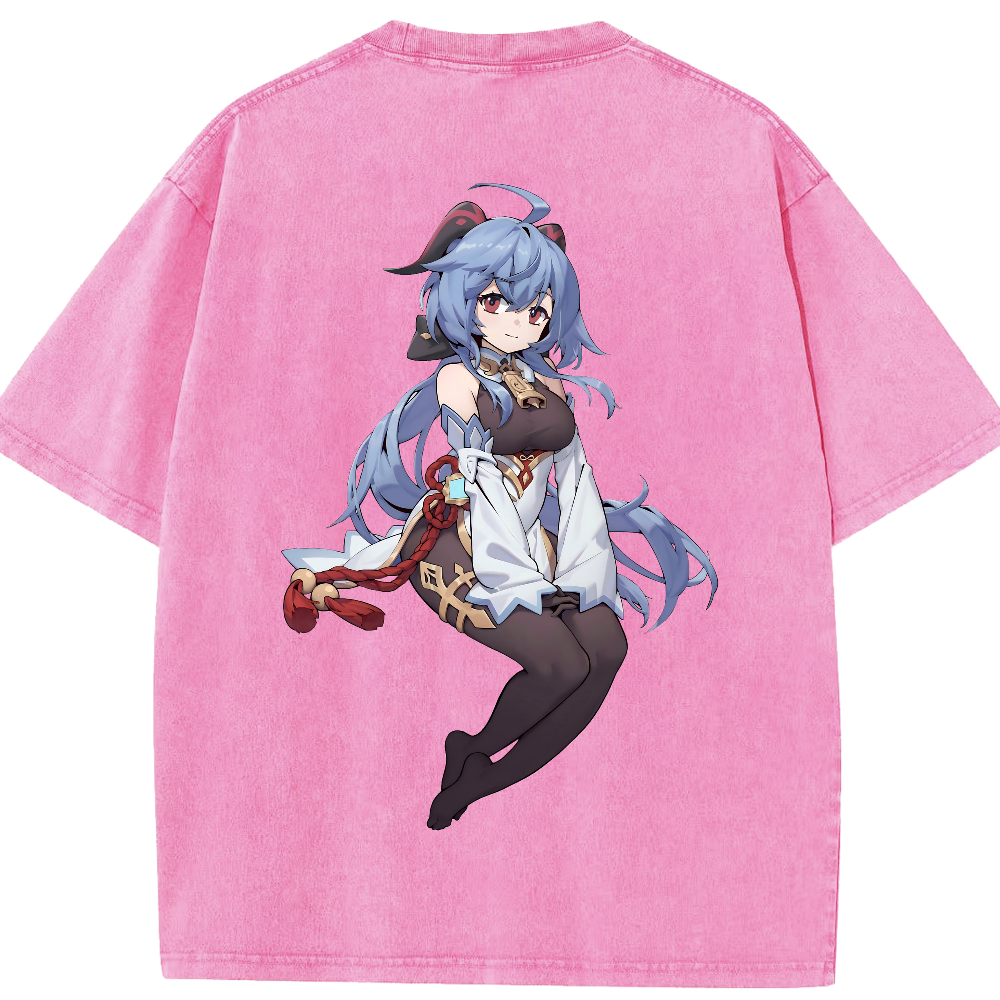 げんし神 甘雨 かんう genshin Ganyu 綿100% ヴィンテージ風 半袖Tシャツ（背面プリント）